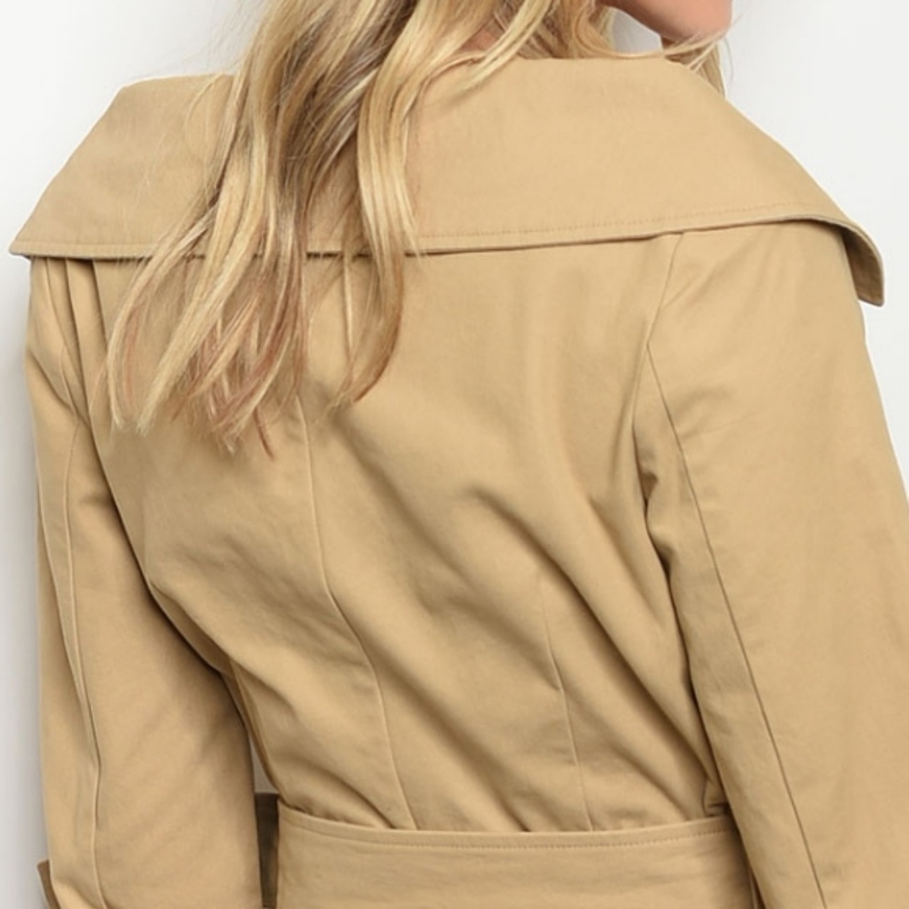 Boat Neck Double Breasted Trench Coat Tan Womens - Picture 3 of 7